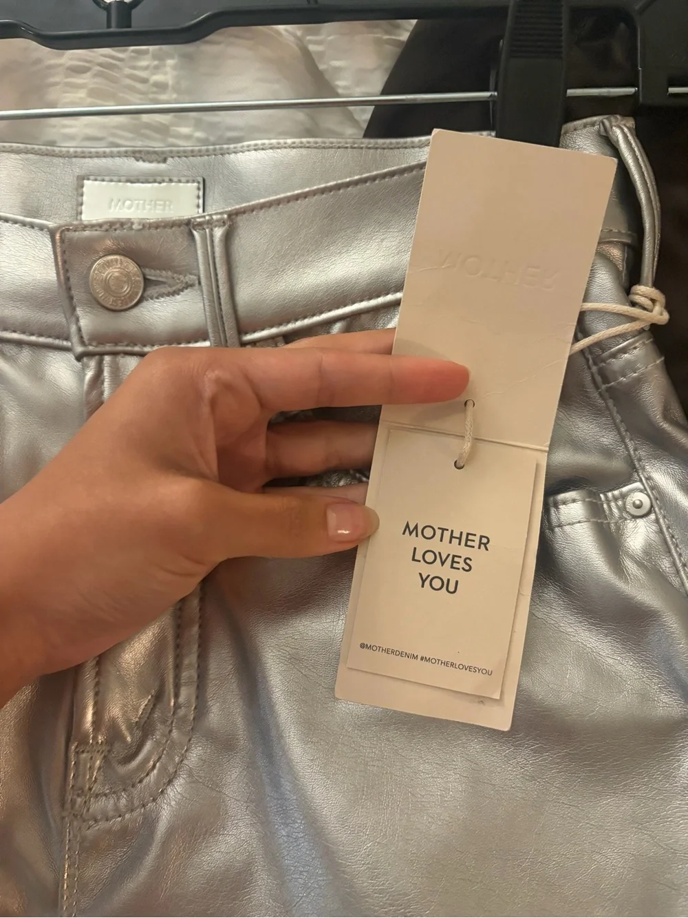 MOTHER Metallic Silver Leather Mini Skirt
